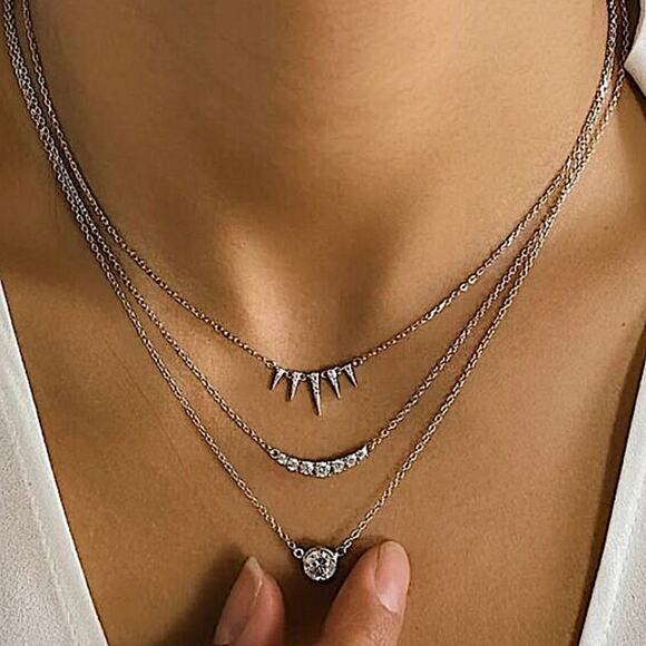 Sterling Silver Spike CZ Necklace, Cubic Zircon, Elongated, Spiked, Minimalist - Picture 1 of 4